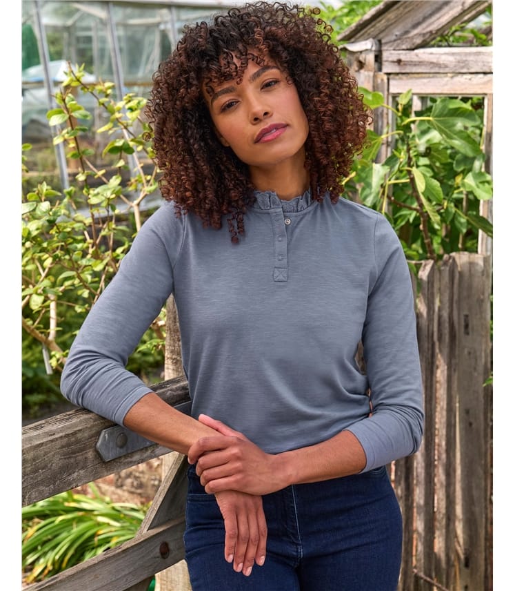 Frill Collar Popper Detail Top