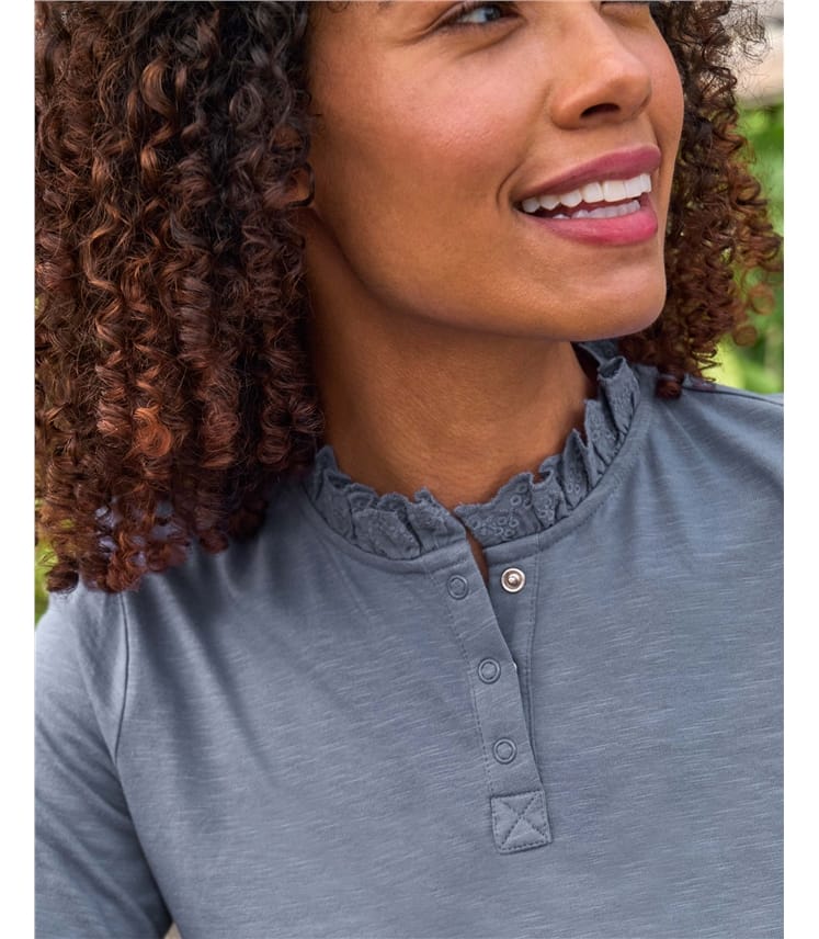 Frill Collar Popper Detail Top