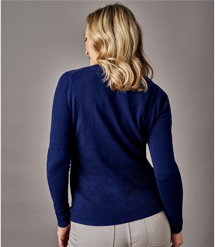 True Navy | Womens Pure Cashmere Crew Neck Cardigan | WoolOvers AU