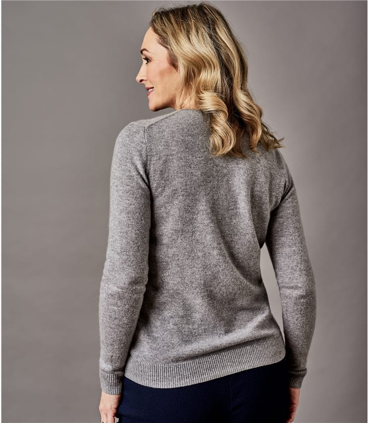 Luxe Grey Pure Cashmere Crew Neck Cardigan Woolovers Uk