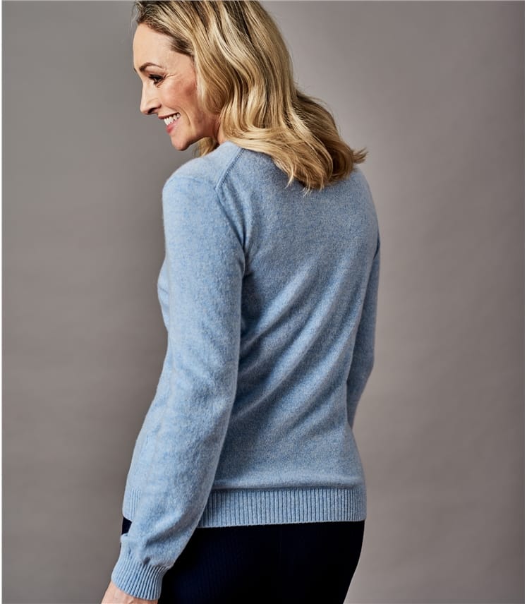 Pale Blue Marl Womens Pure Cashmere V Neck Jumper WoolOvers AU   39085 Q20l Palebluemarl W 7 