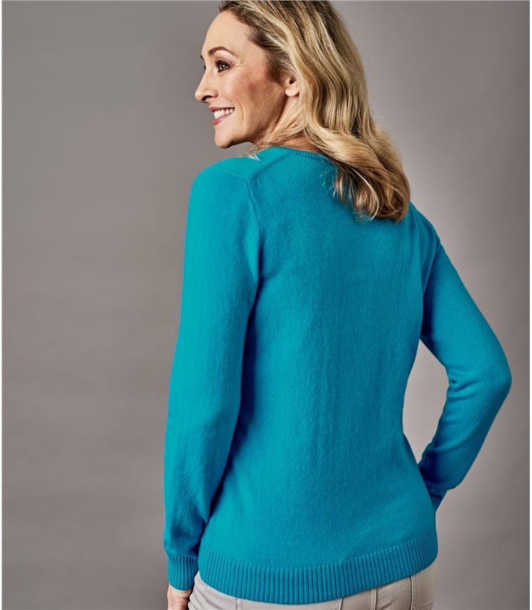 Cyan | Womens Pure Cashmere V Neck Jumper | WoolOvers UK