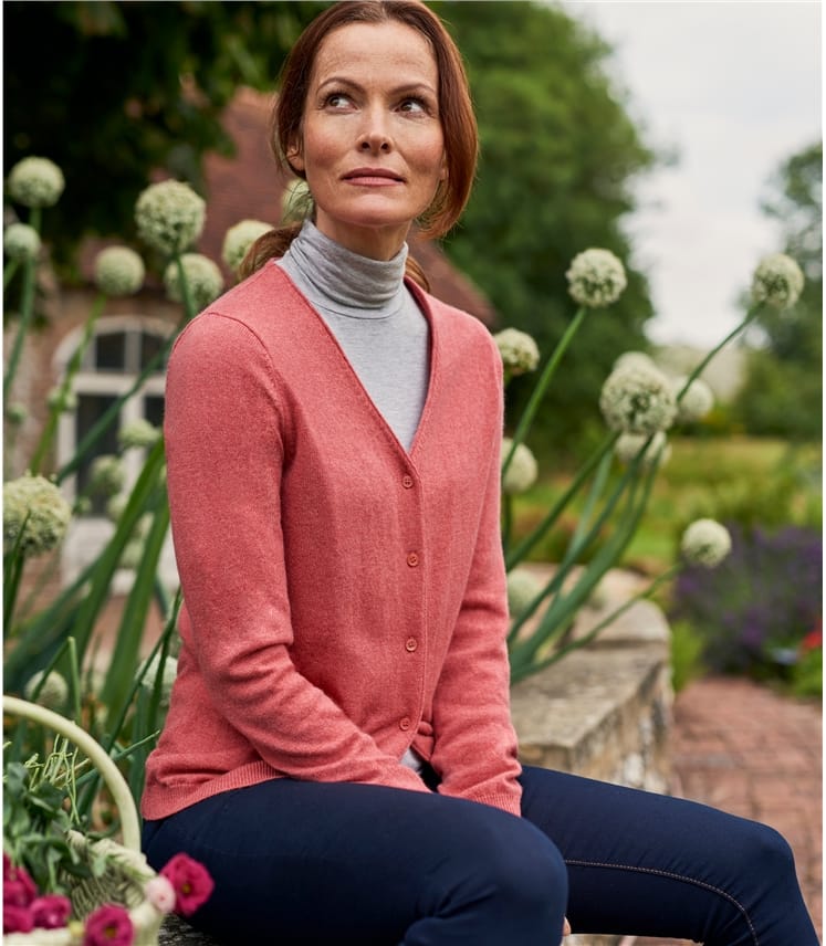 Raspberry Rose | Cashmere Merino Classic V Neck Cardigan | WoolOvers UK