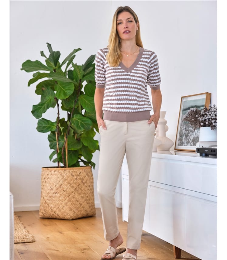 Mocha Linen Luxury Stripe Collared Top main image 1
