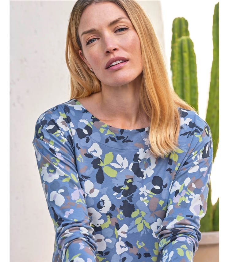 Printed Boat Neck Top
