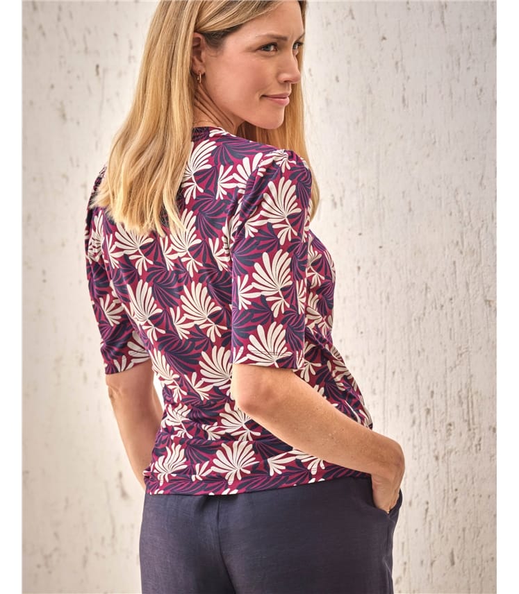 Printed Jersey Wrap Top