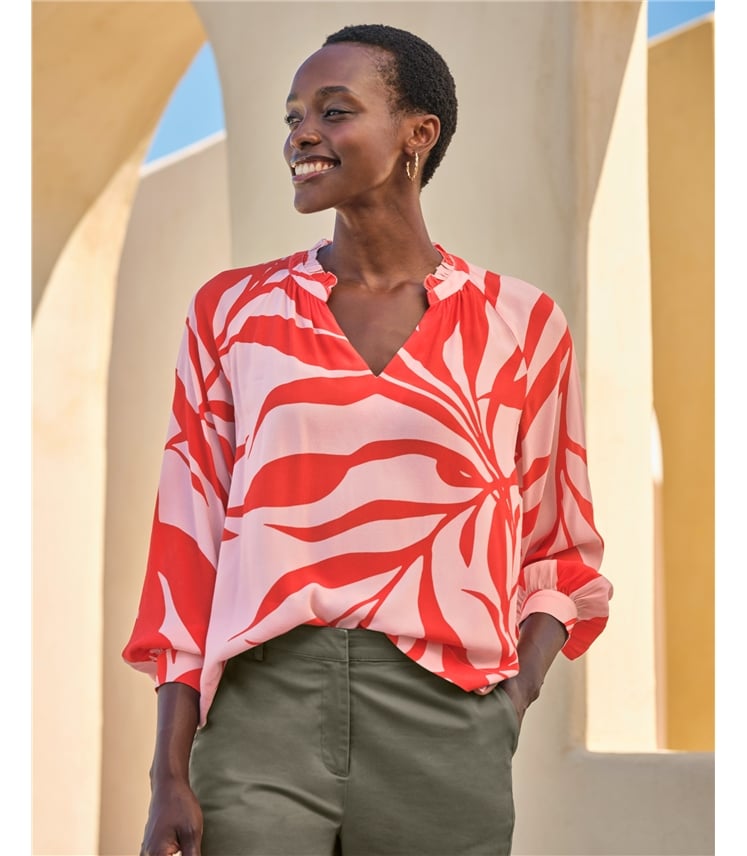 Ruffle Edge Notch Blouse