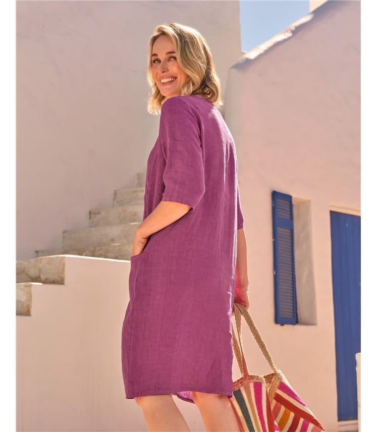 Womens Linen Pocket Tunic Dress