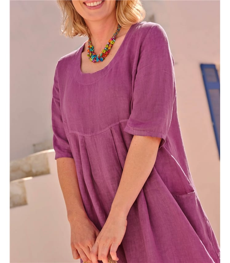 Womens Linen Pocket Tunic Dress