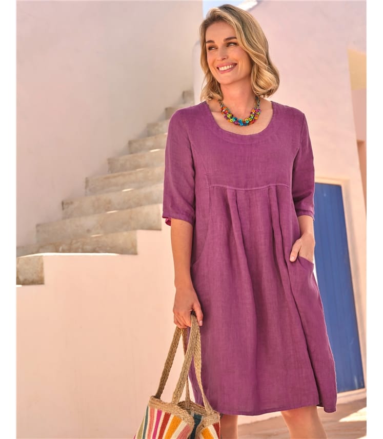 Womens Linen Pocket Tunic Dress