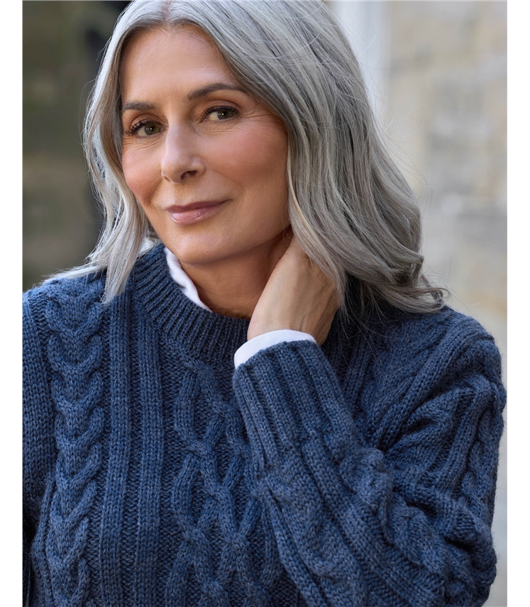 100% Pure Wool Aran Crew Neck Jumper