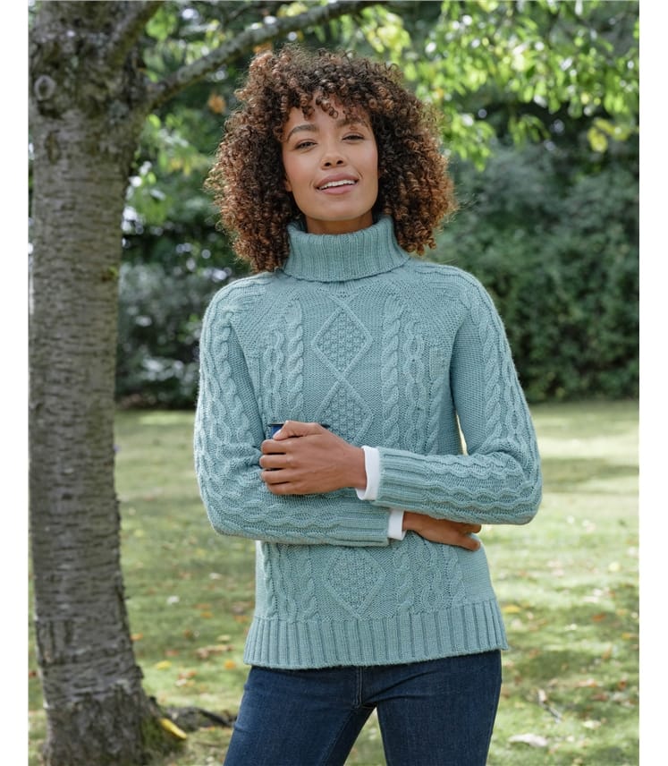 Pull irlandais à col roulé - Femme - Pure Laine