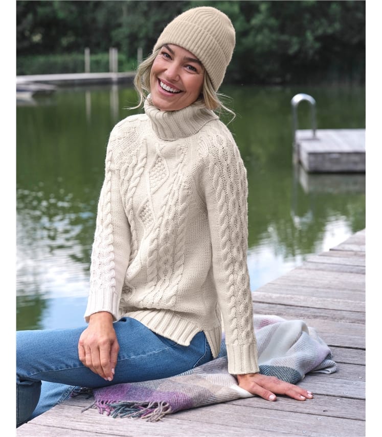Pull irlandais à col roulé - Femme - Pure Laine