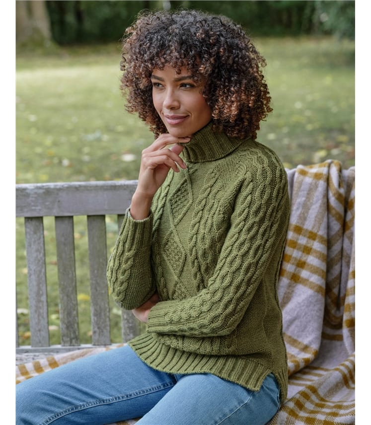 Pull irlandais à col roulé - Femme - Pure Laine