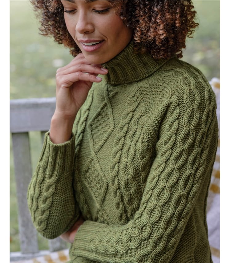 Pull irlandais à col roulé - Femme - Pure Laine