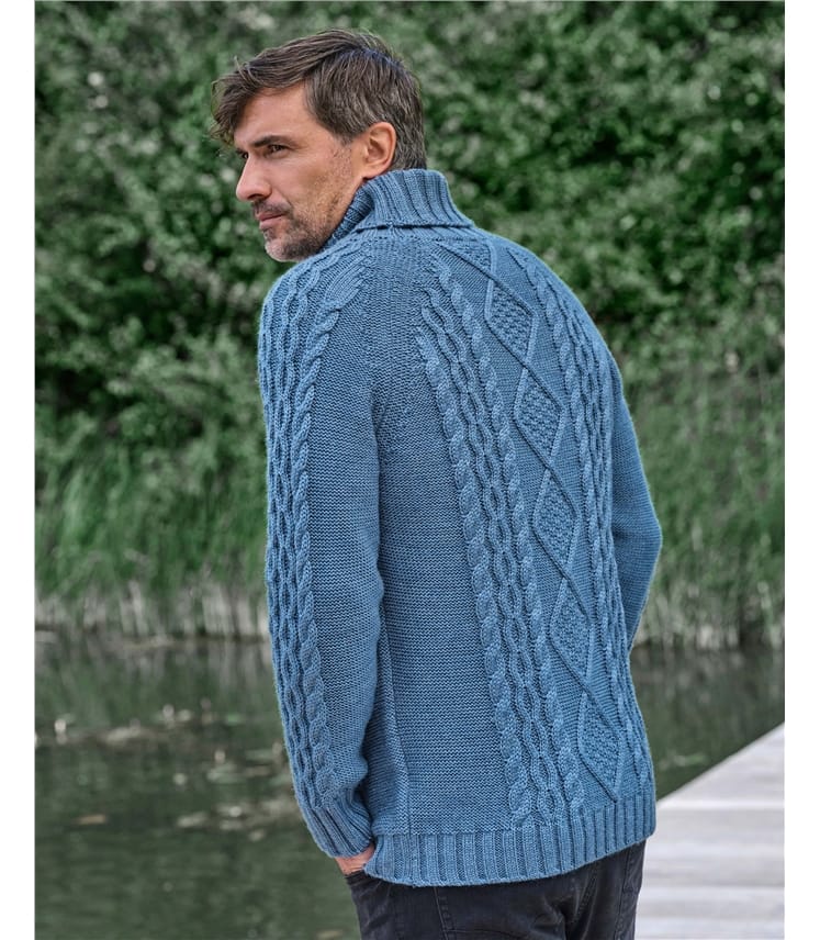 Pure Wool Knitted Aran Polo Neck Jumper