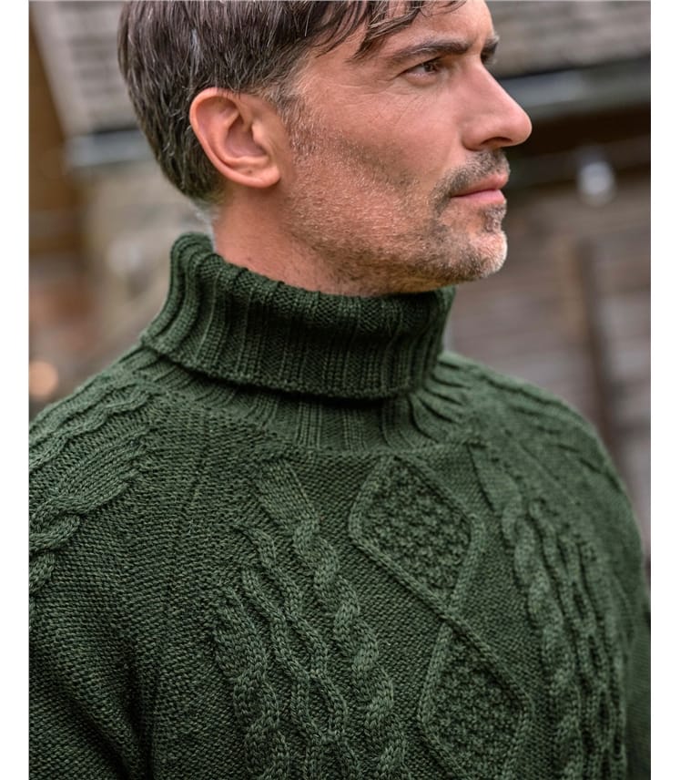 Pure Wool Knitted Aran Polo Neck Jumper