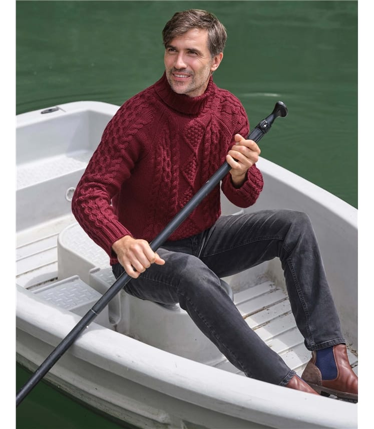 Pure Wool Knitted Aran Polo Neck Jumper