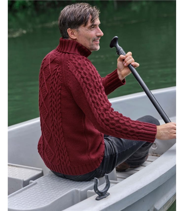Pure Wool Knitted Aran Polo Neck Jumper