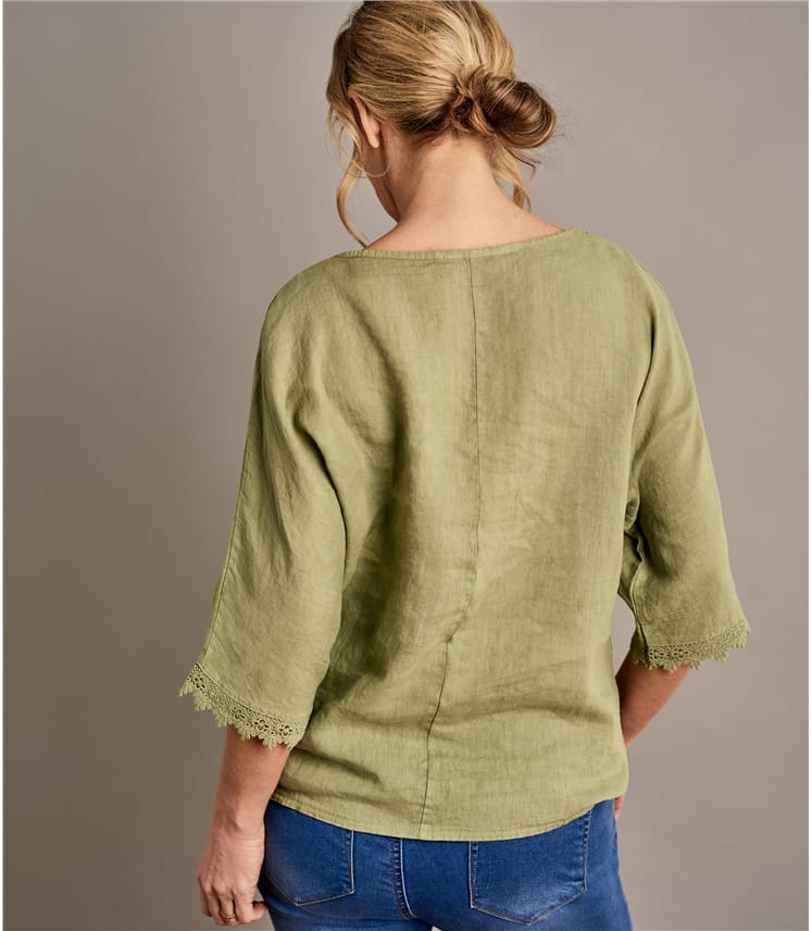 Olive | Womens 3/4 Sleeve Top With Detailed Placket | WoolOvers AU