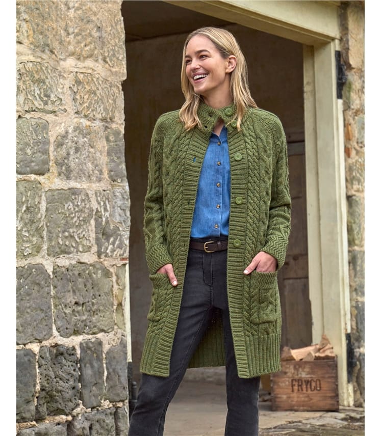 Manteau cardigan en maille irlandaise - Femme - Pure Laine