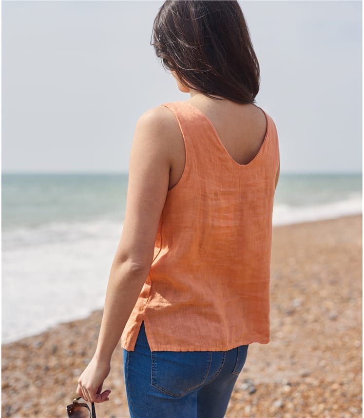 Papaya Womens Round Neck Sleeveless Linen Top WoolOvers AU