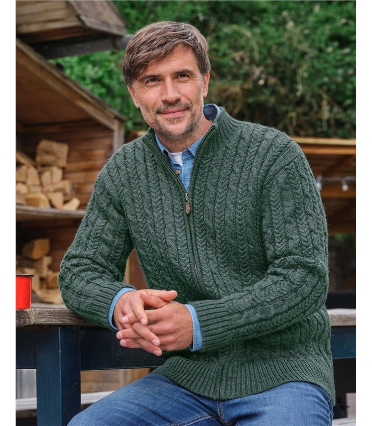 Pure Wool Cable Zip Through Cardigan