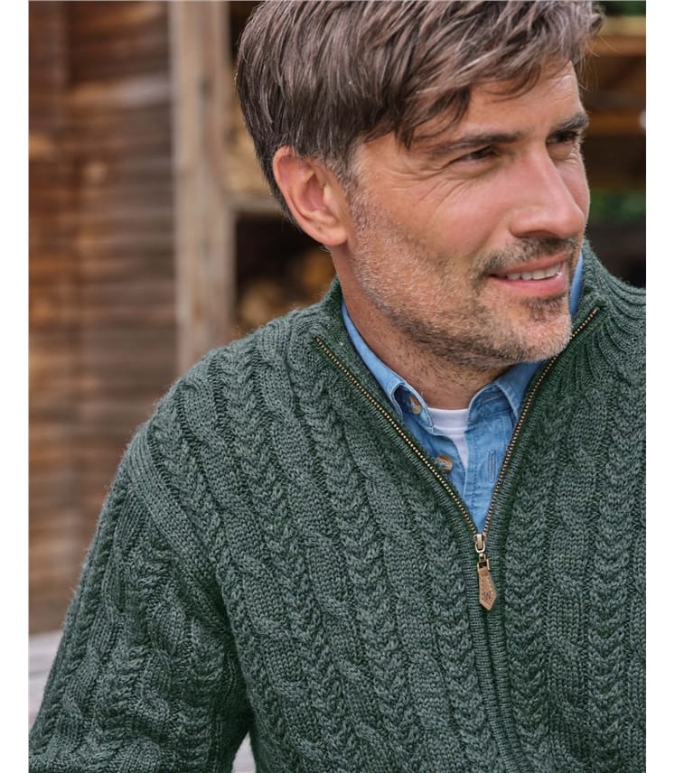 Pure Wool Cable Zip Through Cardigan
