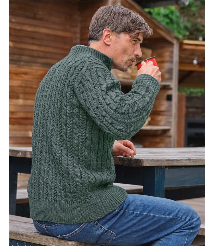 Pure Wool Cable Zip Through Cardigan