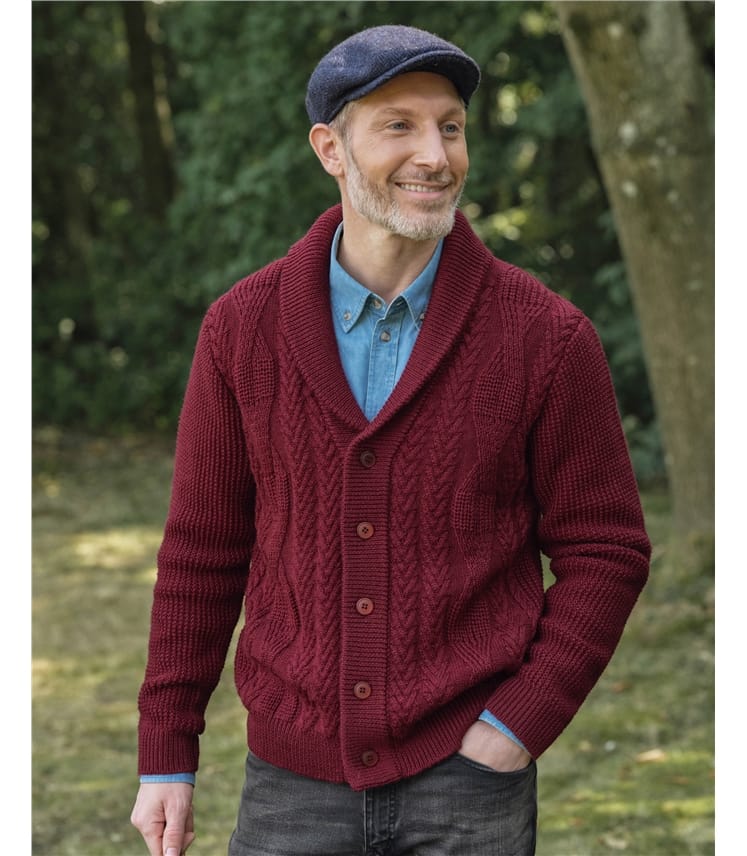 Cardigan à col châle en maille torsadée - Homme - Pure Laine d'agneau 
