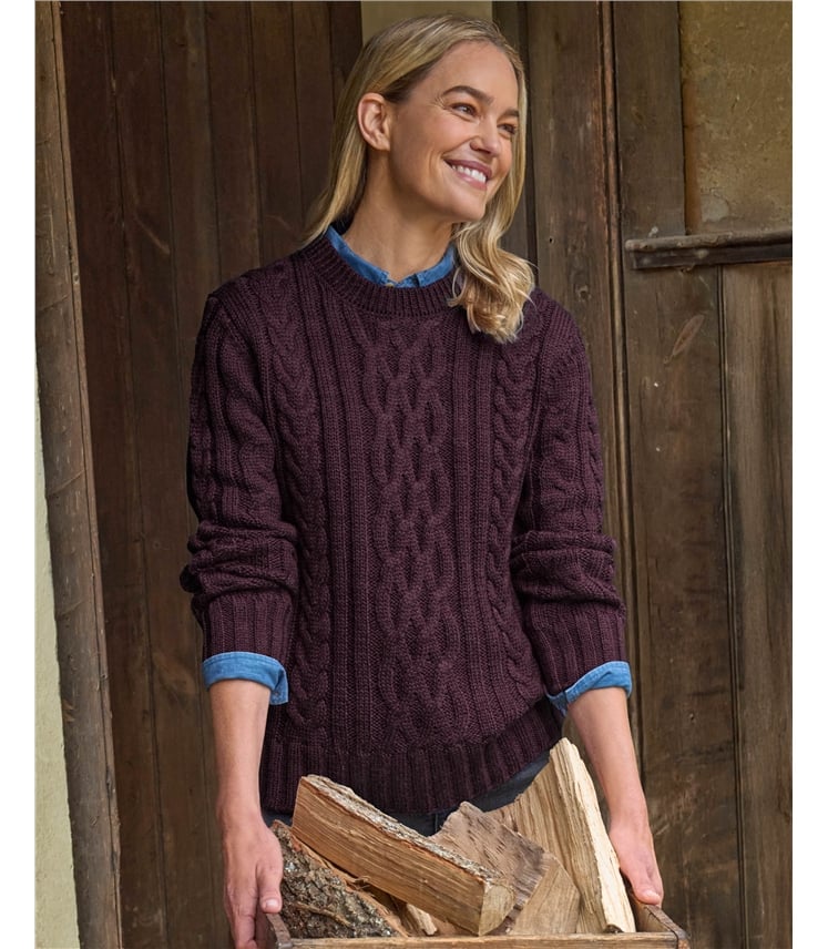 100% Pure Wool Aran Crew Neck Jumper