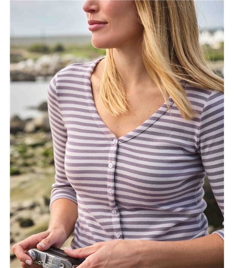 Ribbed Button Through Jersey Top