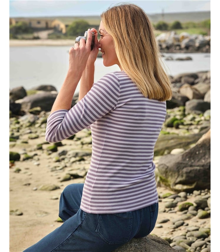 Ribbed Button Through Jersey Top