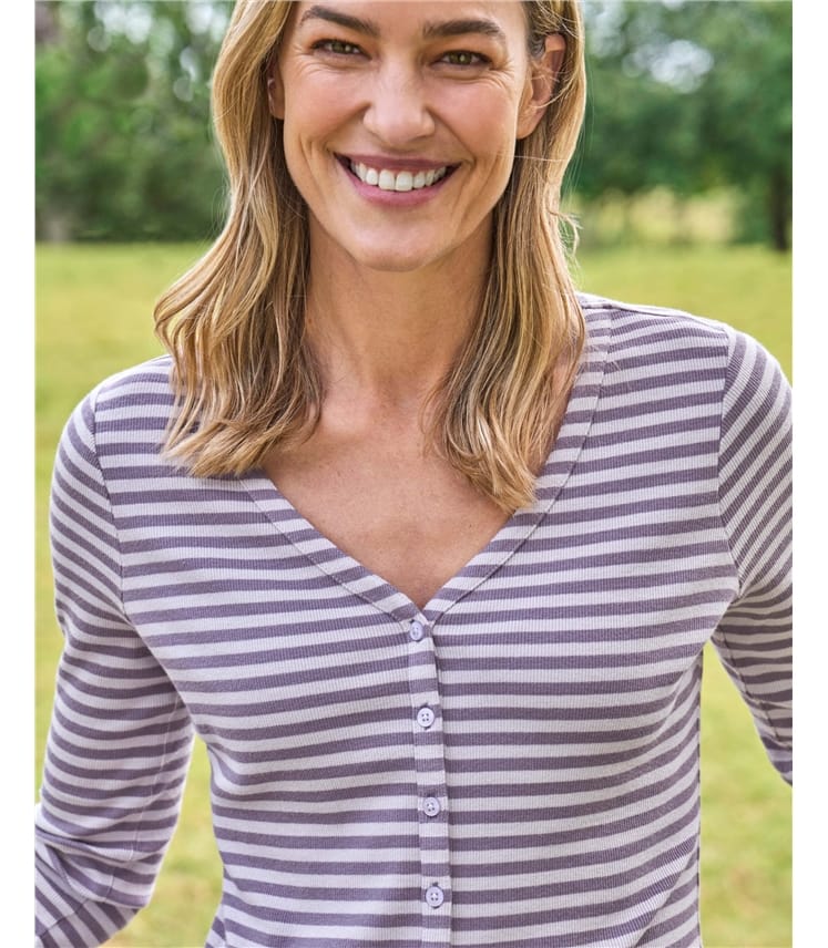 Ribbed Button Through Jersey Top