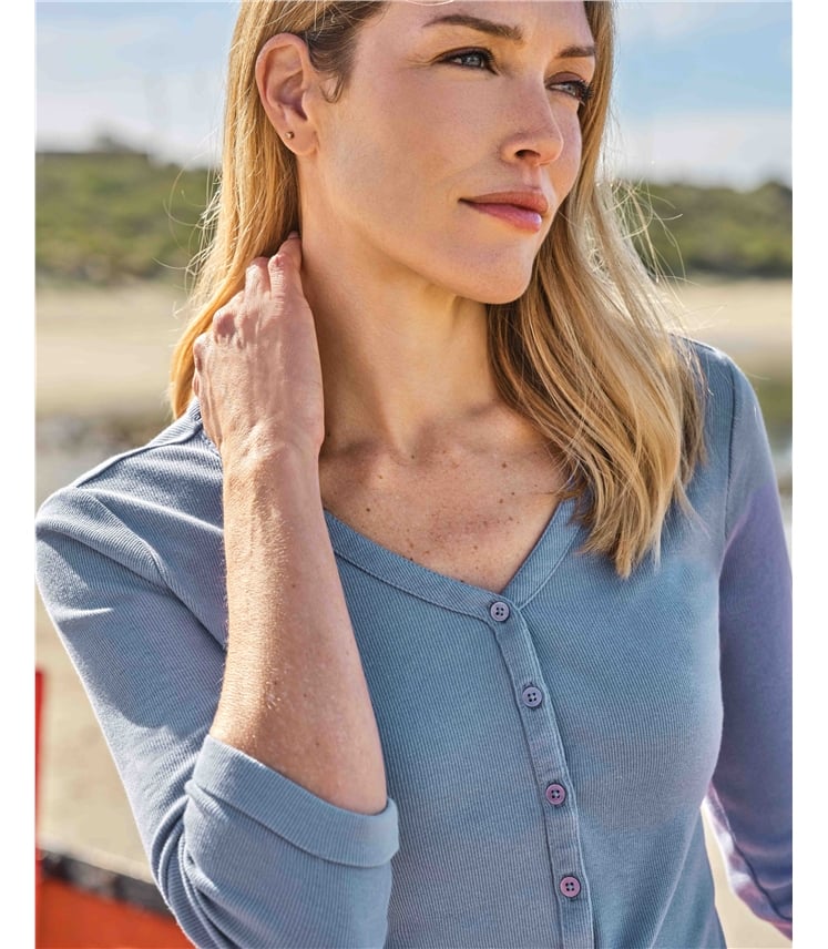 Ribbed Button Through Jersey Top