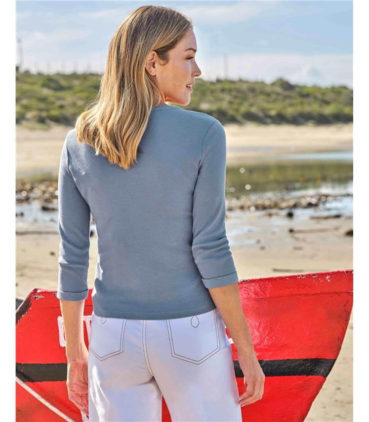 Ribbed Button Through Jersey Top