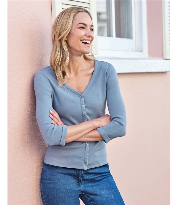 Ribbed Button Through Jersey Cardigan