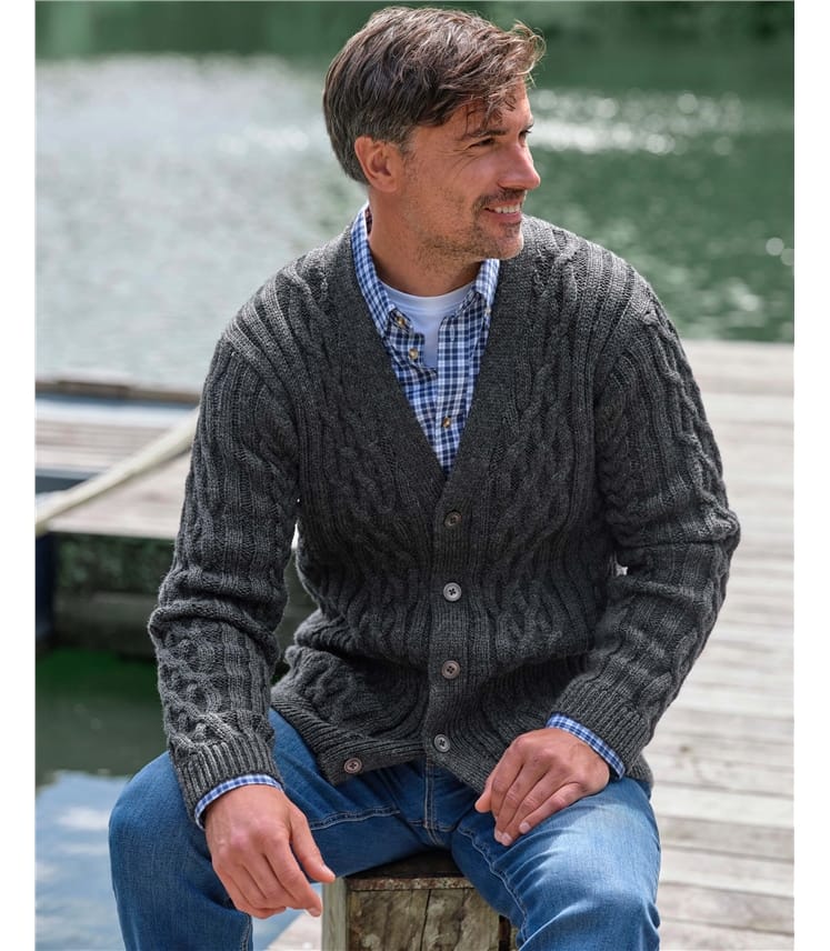 Pure Wool Cable V Neck Cardigan
