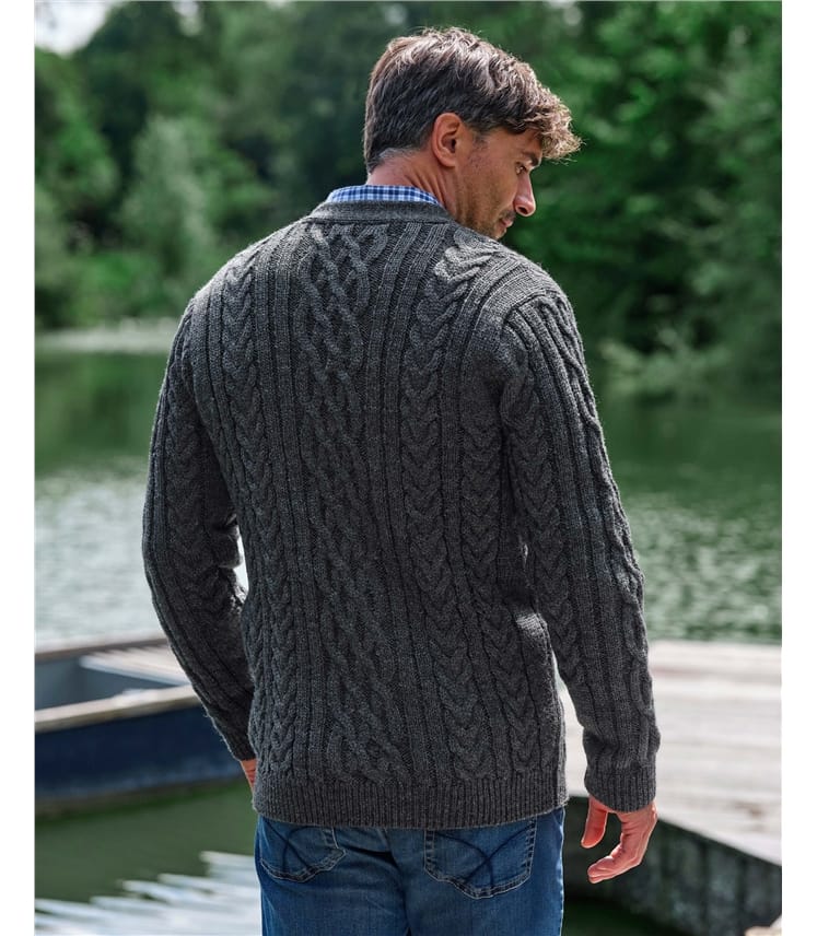 Pure Wool Cable V Neck Cardigan