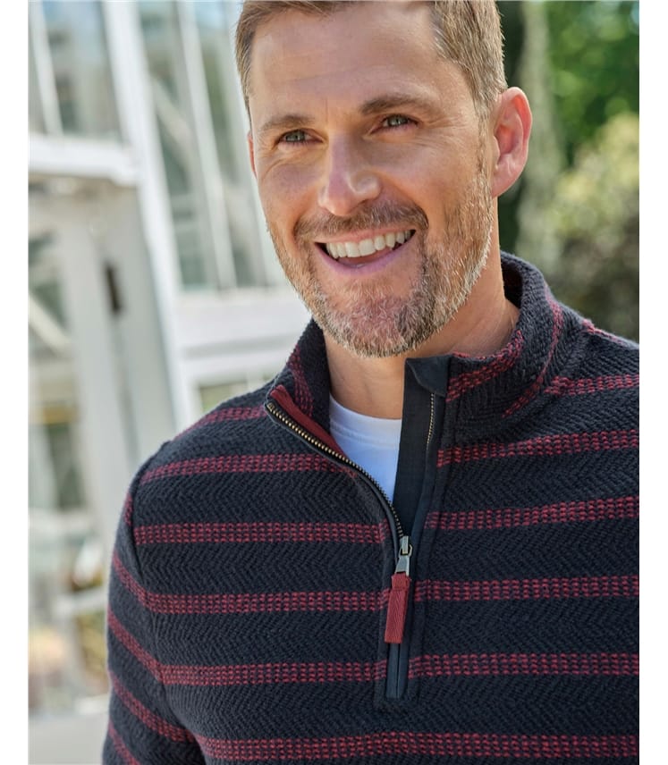 Textured Stripe Half Zip Sweatshirt