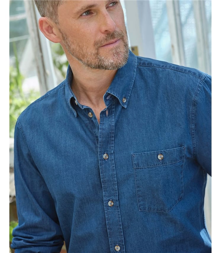 Chambray Cotton Long Sleeve Shirt