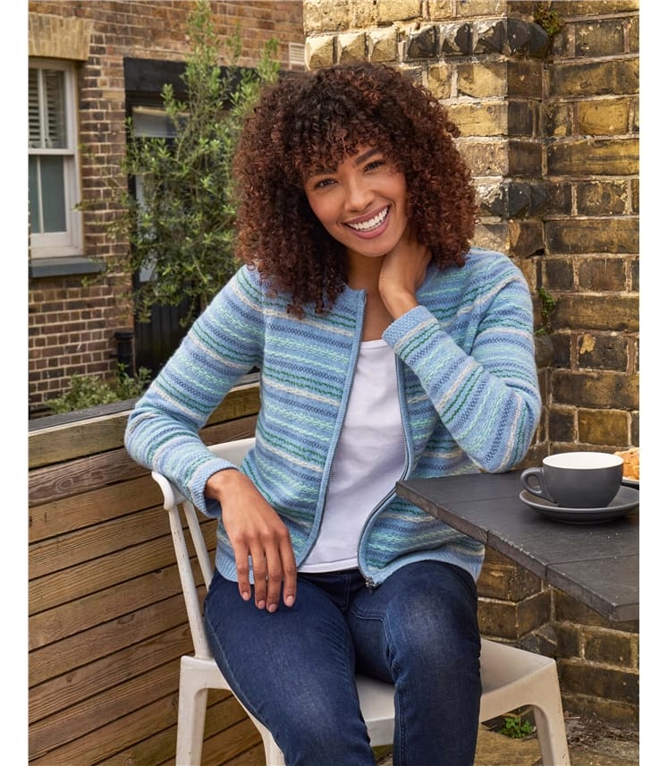 Zip Through Textured Cardigan