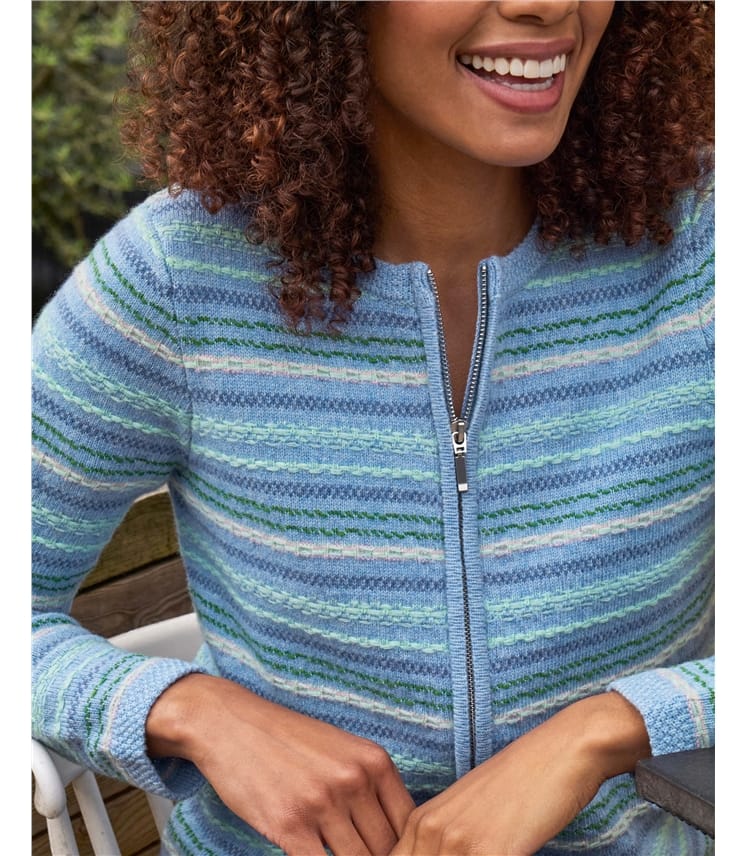 Zip Through Textured Cardigan