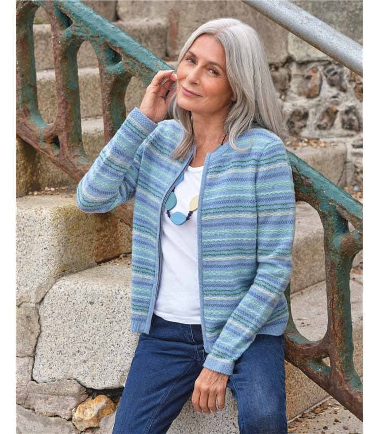 Zip Through Textured Cardigan