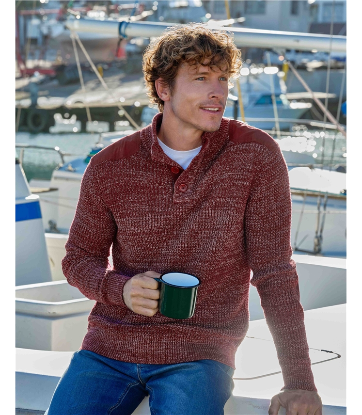 Half Button Neck Marl Jumper