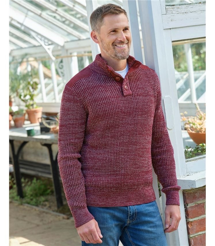 Half Button Neck Marl Jumper