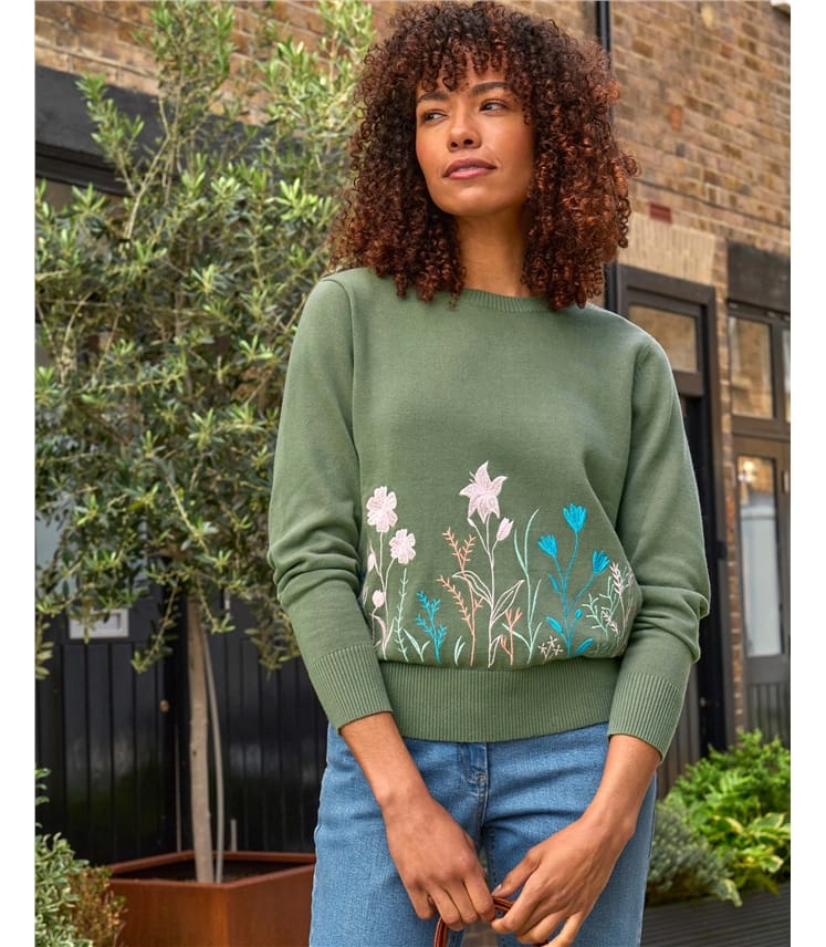 Floral Embroidered Hem Jumper