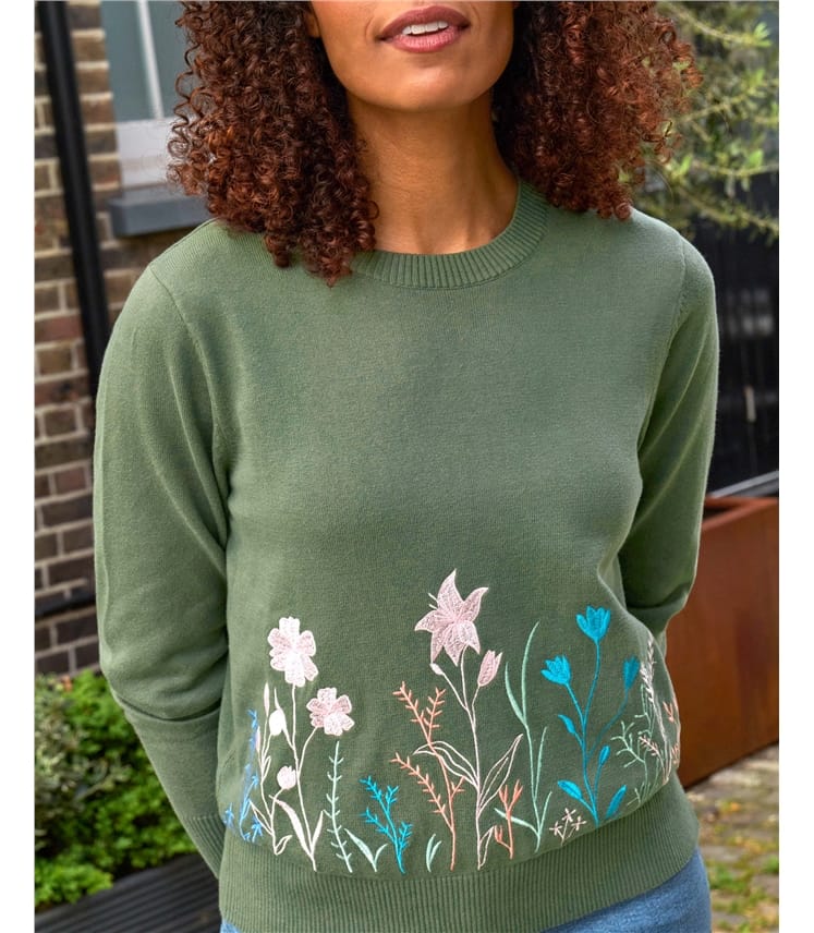 Floral Embroidered Hem Jumper