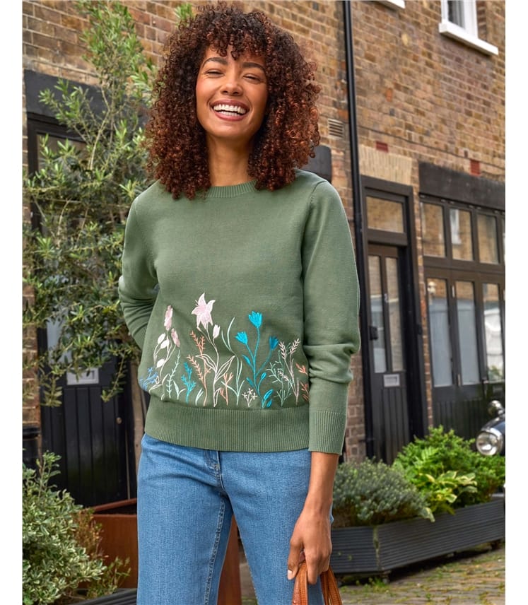 Floral Embroidered Hem Jumper