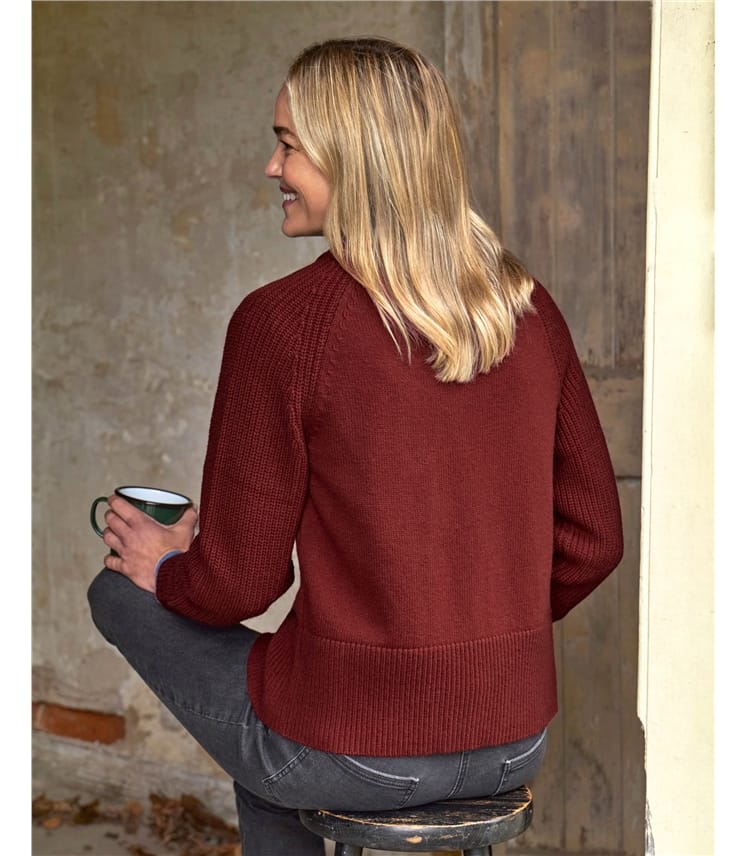 Crew Neck Ribbed Sleeve Cardigan